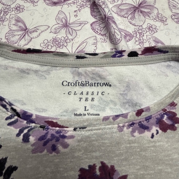 Croft & Barrow Gray and Purple Floral Long Sleeve Tee - Picture 2 of 2
